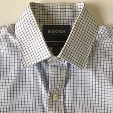 Bonobos Blue White Checkered Standard Fit 14.5-32 Cotton Men's Dress Shirt 0020