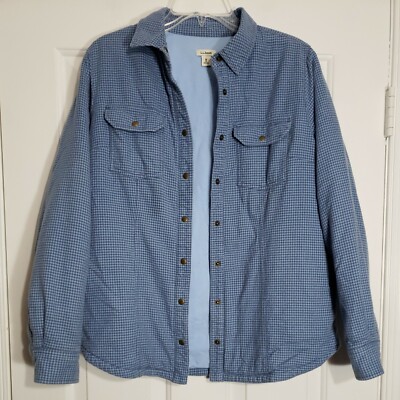 Vintage LL BEAN Quilted Lining Flannel Blue Checkered Shirt Snap Front  Medium | eBay