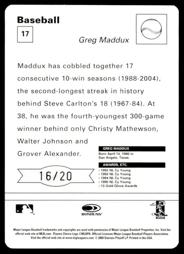 2004 DONRUSS LEAF SPORTCASTER /20 Greg Maddux Auto Chicago Cubs #17 - Picture 2 of 2