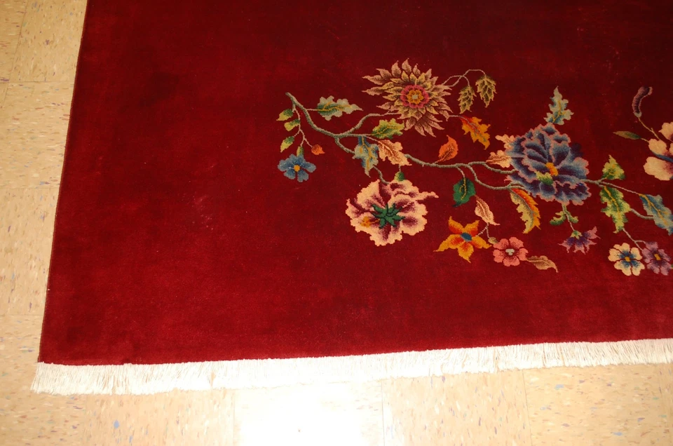 ALFOMBRA NICHOLS CHINA TAMAÑO RARO ART DECO ANTIGUA COMO NUEVA DÉCADA DE 1930 8,8x11 TAMAÑO CUADRADO Foto 3 de 4