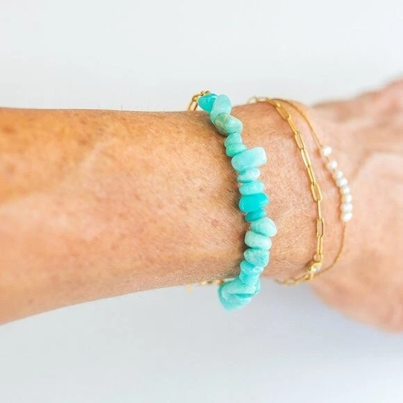 Pacote com 3! Pulseira e brincos pulseira de pedra preciosa amazonita E aros de contas - Imagem 4 de 4