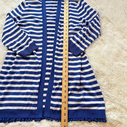 Talbots Tunic Cardigan Large Tencel Blend Nautical Stripe Large Preppy 142365 - Picture 5 of 8
