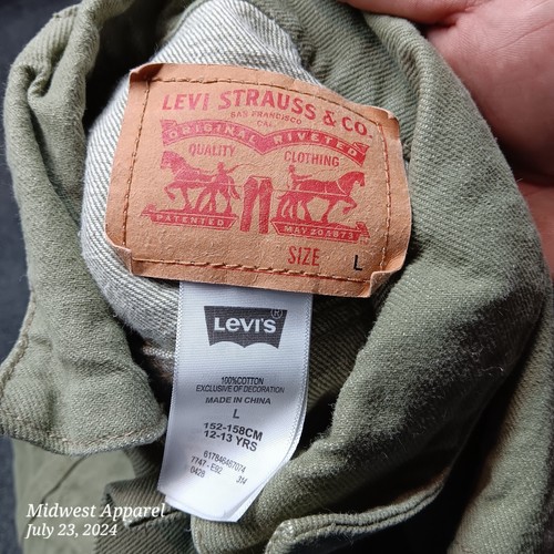 Levi Denim Trucker Jacket Youth Large Age 12 - 13 Green Button Up - Picture 6 of 7