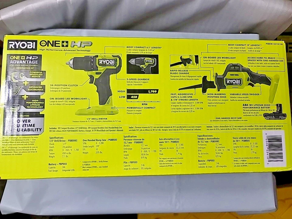 NIB ~ RYOBI ONE+ HP 18V Brushless Cordless Compact 2-Tool Combo Kit - Image 4 of 4