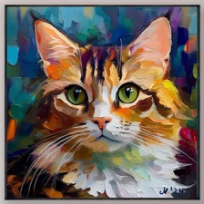 ORIGINAL Oil PAINTING on Canvas Cat Textured Artwork 12x12 in Custom Order