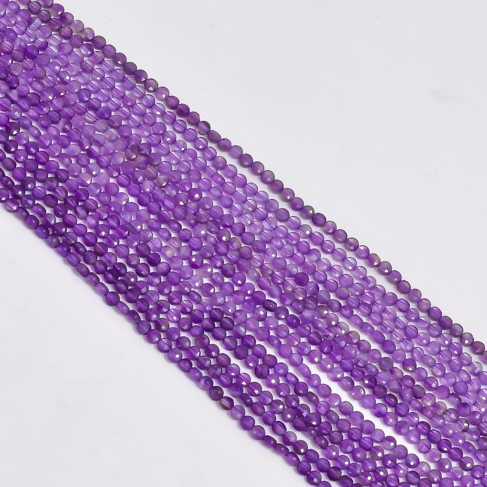 Natural Amethyst Gemstone Coin Shape Faceted Beads 4 mm Strand 12.5" UGB-490 - Image 2 of 2