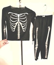 Childrens Skeleton 4 Piece PJ's Halloween Costume Top, Pants, Skirt Gloves Sz 6