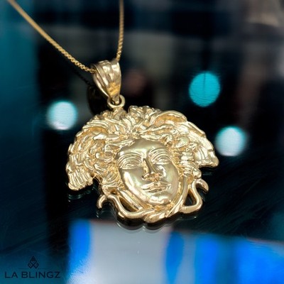 Yellow Gold Medusa Pendant Necklace 10k 14k