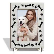 Wooden Picture Frame with Wood Stand, Dog Paw Print Photo Frame Tabletop Disp...