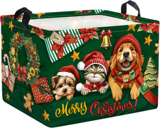 Dog Merry Christmas Gift Basket Christmas Tree Bells Shelf Toy Storage Box Colla