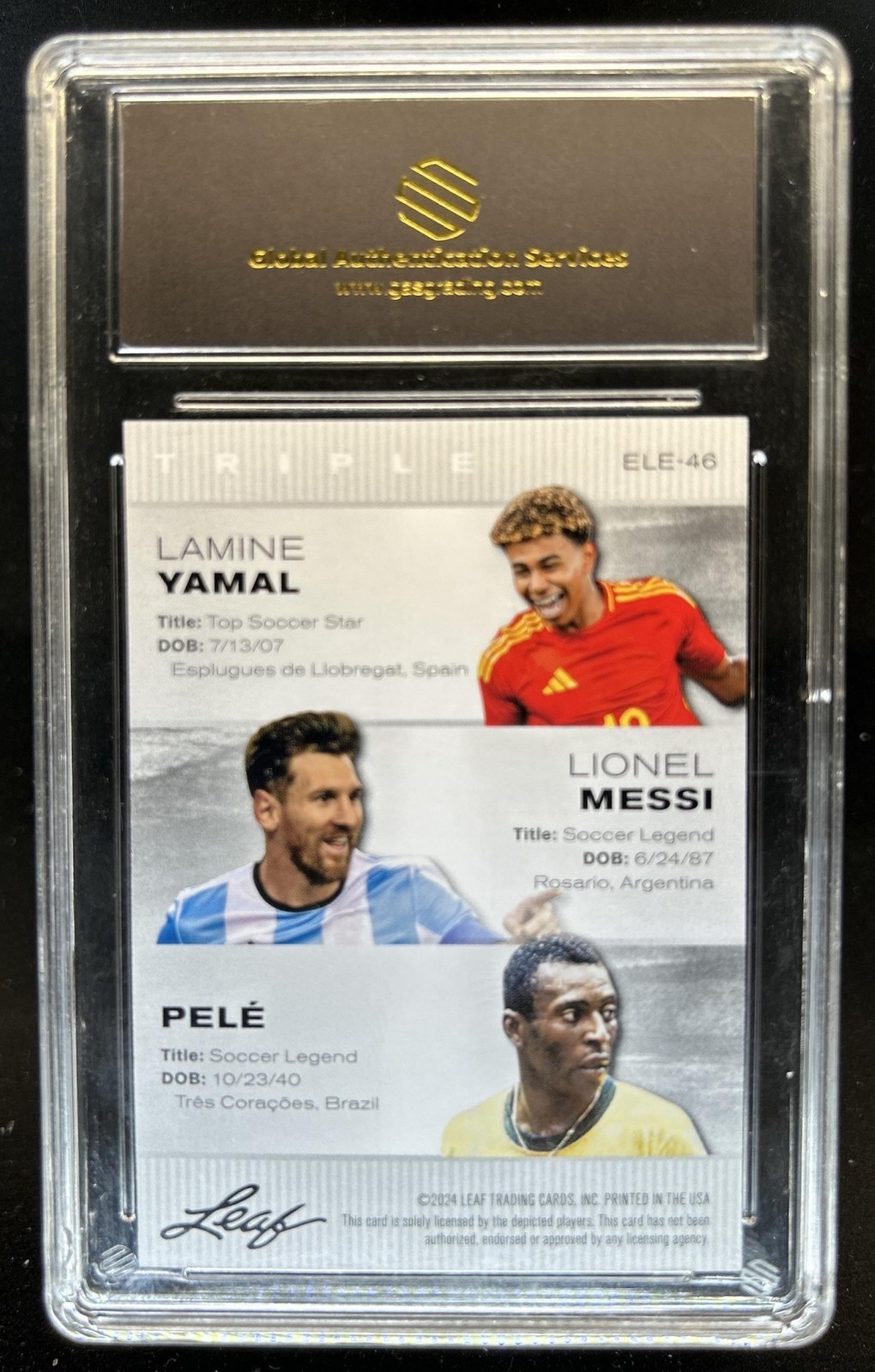 2024 Leaf Exclusive Legends Lamine Yamal Lionel Messi Pele #ELE-46 GAS 10 view 2