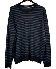 Vince. Black Blue Gray stripe 100 wool crewneck sweater Men  s XL WORN 1x 398