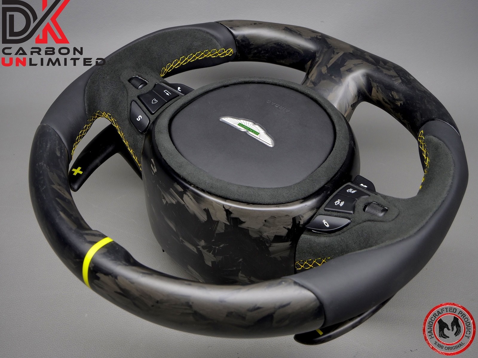 Aston Martin DBS DB11 Vantage Yellow Matt Finish Forged Carbon Steering Wheel v3