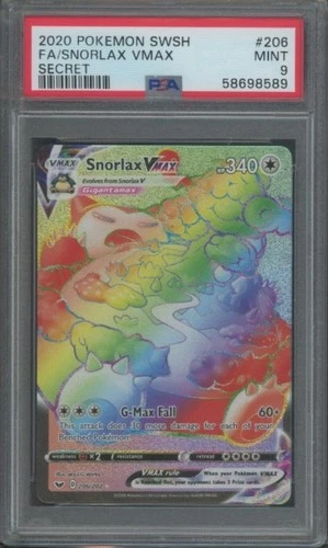 Pokemon TCG Snorlax Vmax 206/202 Sword & Shield Secret Rare PSA 9