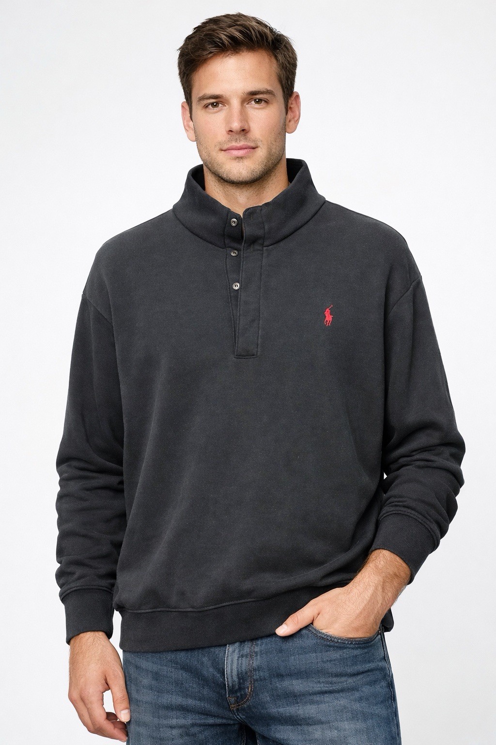 Polo Ralph Lauren Performance Pullover Sweatshirt Men’s Black 1/4 Snap Mock Neck