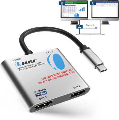 SplitExtend HDMI Splitter Extended Display for Windows Only Dual Monitor - Mu