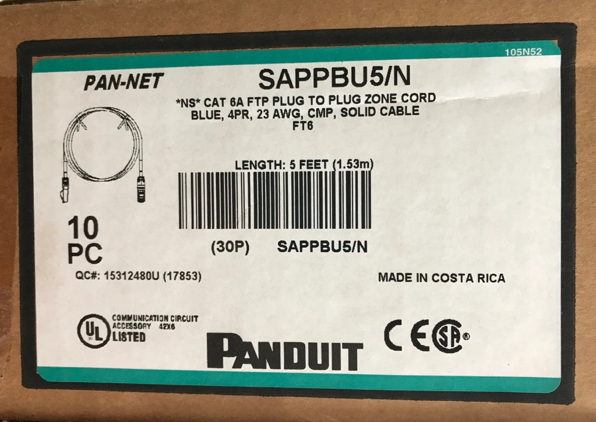 10 PK Panduit SAPPBU5/N *NS* Cat 6A FTP Plug to Plug Zone Cord 23