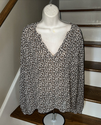 A NEW DAY Leopard Jaguar Cheetah Long Sleeve Blouse Top XXL  BID4 CHARITY 349