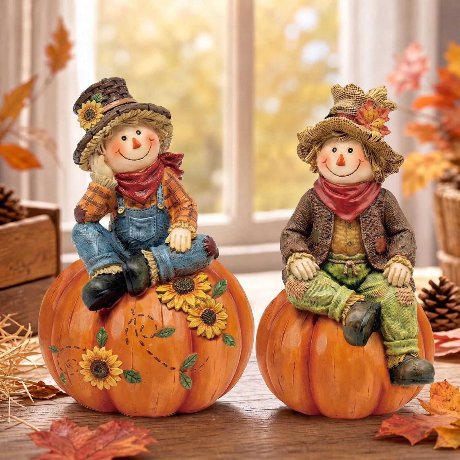 2-Piece Autumn Scarecrow Wooden Ornaments, Home, Party, Office Table Decorations
