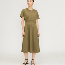 Everlane The Organic Cotton Waisted Dress Kalamata Olive Green Size L