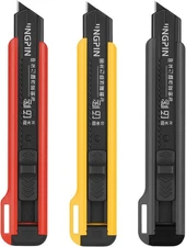 Utility Knife Set 3 Pack – 18mm Heavy Duty Box Cutters with Snap-Off Blades