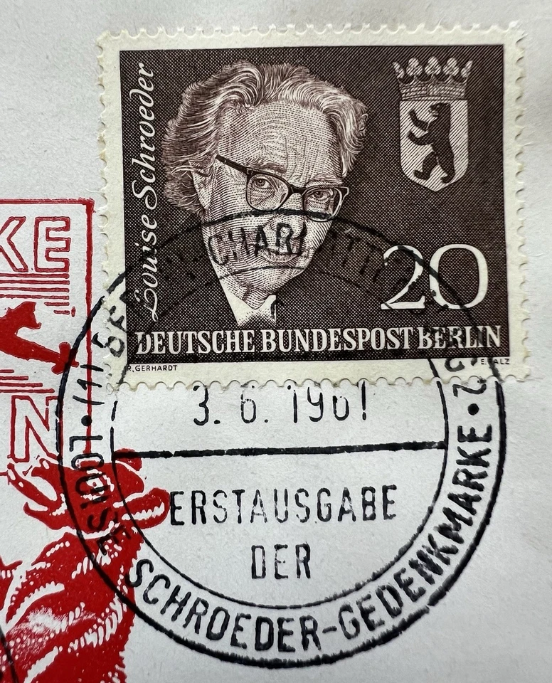 Berlín FDC 1961 • Louise Schroeder Airlift Mayor • LUFTBRÜCKE Cachet Alemania Foto 4 de 4