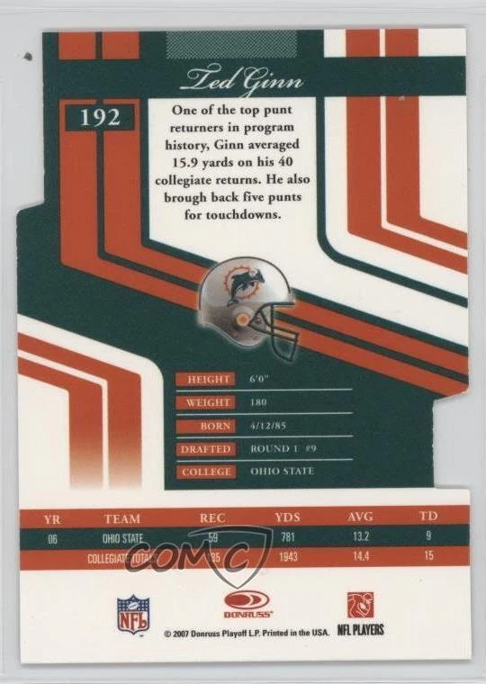 2007 Donruss Elite /50 Ted Ginn Jr #192 Rookie RC - Image 2 of 2