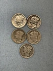 Lot Of 5 90% Silver Mercury Dimes.  Mixed Dates and mint marks!