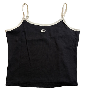 Starter Womens Large Black Ringer Tank Top Square Neck Contrast Strap Sporty