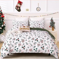 Christmas Duvet Cover Set Merry Christmas Holly Berry Queen Light Green