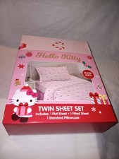 Hello Kitty - Christmas/Holiday Candy Cane Hearts - Twin Sheet Set - NEW
