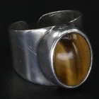 VTG Sterling Silver - MEXICO Oval Tiger's Eye Cabochon Cuff Ring Size 9.5 - 14g