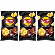 3 X Lay’s Barbecue Ribs Crisps European Import Potato Chips 130g Bag BBQ Flavour