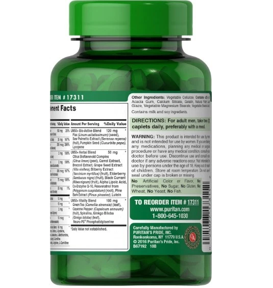 Puritan's Pride High Potency Ultra Man 50 Plus Coated Caplets, 60 Count - Image 3 of 3