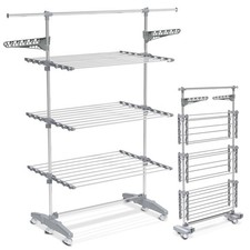 VOUNOT 3-stufiger großer Stand-Wäscheständer mit Rollen, 24 Stangen, 30 kg