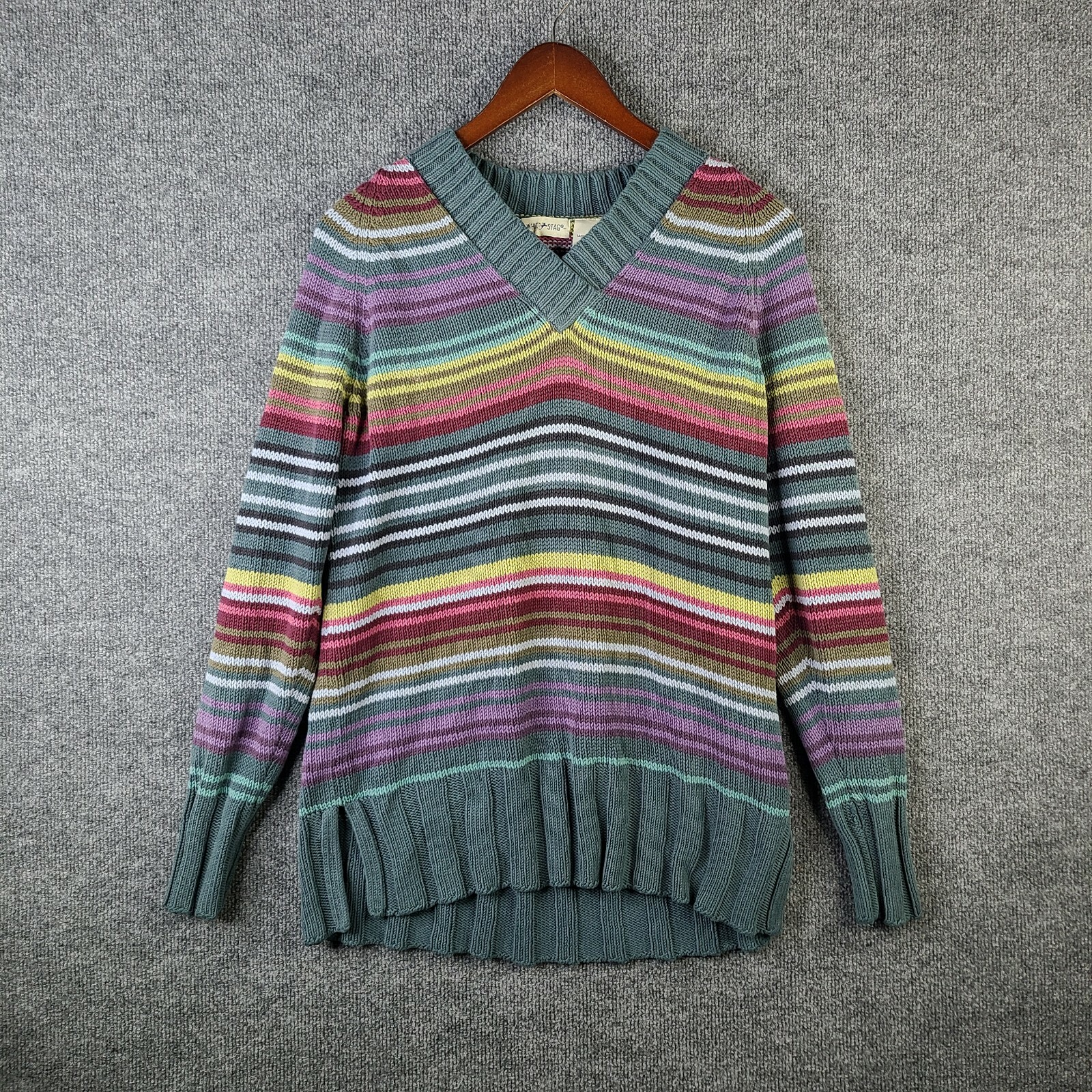 Mute Rainbow Striped Colorful V-neck 