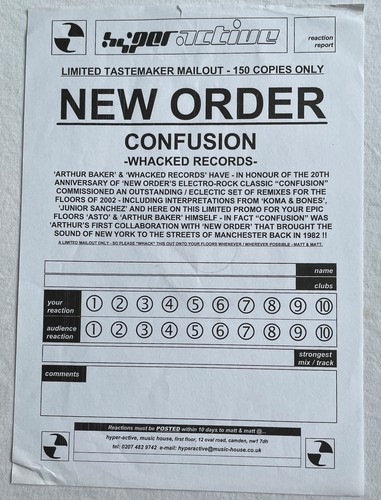 NEW ORDER -Confusion (Arthur Baker Remixes)- Limited To 150 Copies/Test Pressing - Picture 3 of 4