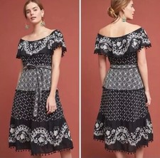 NWT Anthropologie Marisol Off-The-Shoulder Dress Sz 10P Black White $280