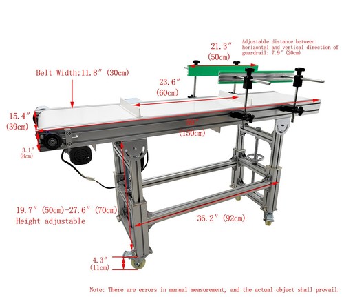 Electric Double Fence PVC Belt Conveyor Industry Transport 110V 120W 59"L*11.8"W - Picture 23 of 24