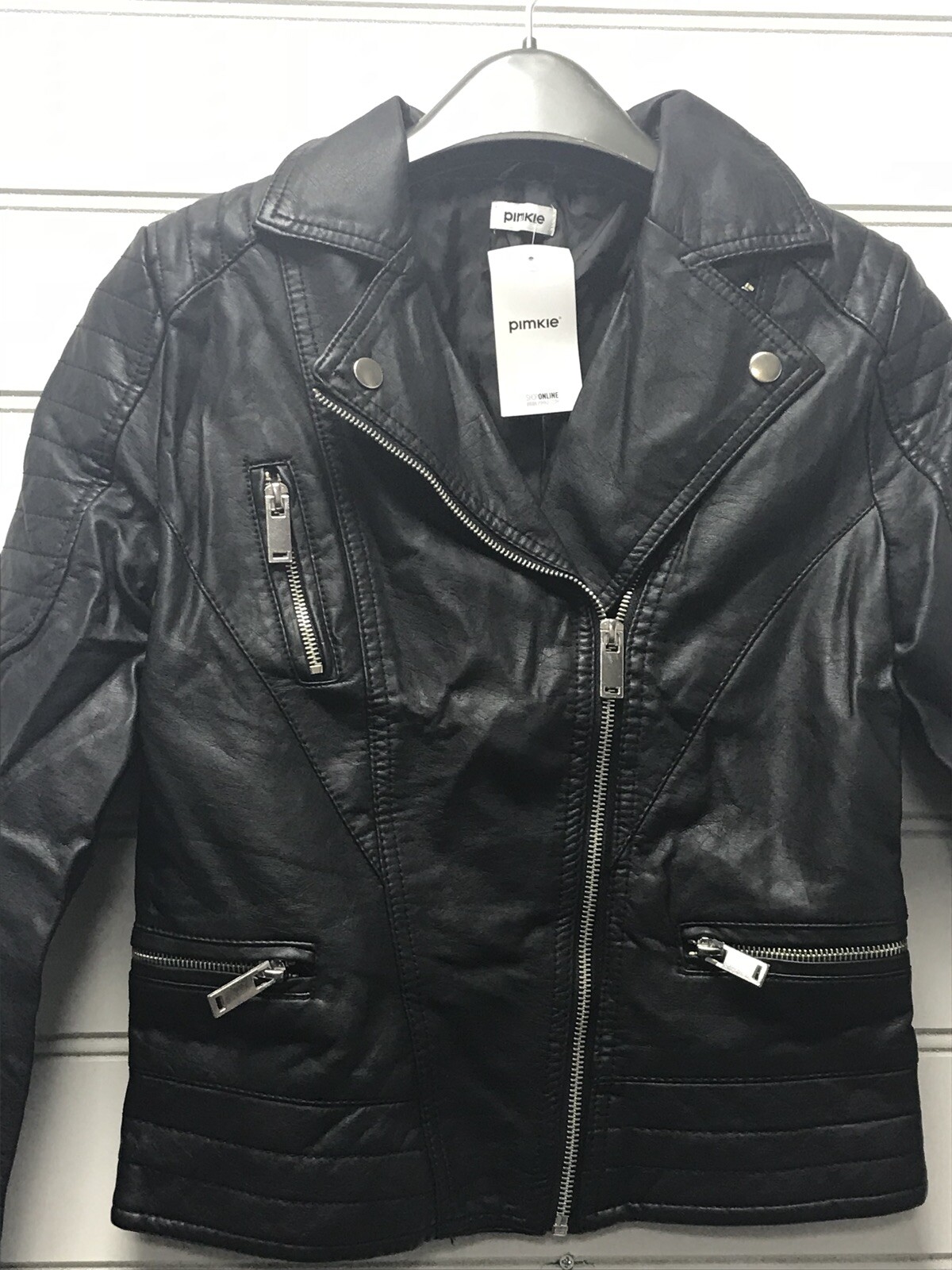 Pimkie Ladies Black Faux Leather Biker Jacket Size 6 image 2