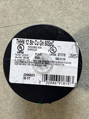 Southwire 12 Stranded THHN 50ft GREEN Building Wire