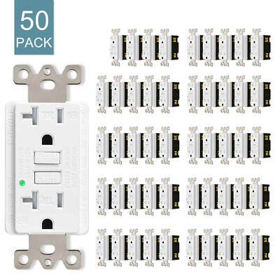 #ad 50Pack 20AMP GFCI Outlet Receptacle Tamper Resistant ETL GFI TR WR White Plate $441.22