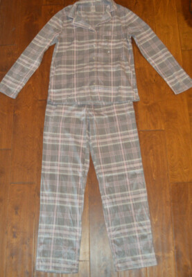 Women's Adonna Gray Pink Plaid 2 Piece Pajama Sleep Set Size XS