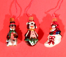 3 SMALL CHRISTMAS PENGUIN BLOWN GLASS ORNAMENTS GERMANY