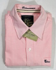 Eurocomo Long Sleeves Men's Dress Shirt Pink White Striped - Size: Medium