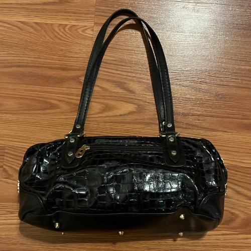 MARINO ORLANDI Italian Leather Sling Bucket Shoulder Bag Black Embossed Desogner - Picture 4 of 12