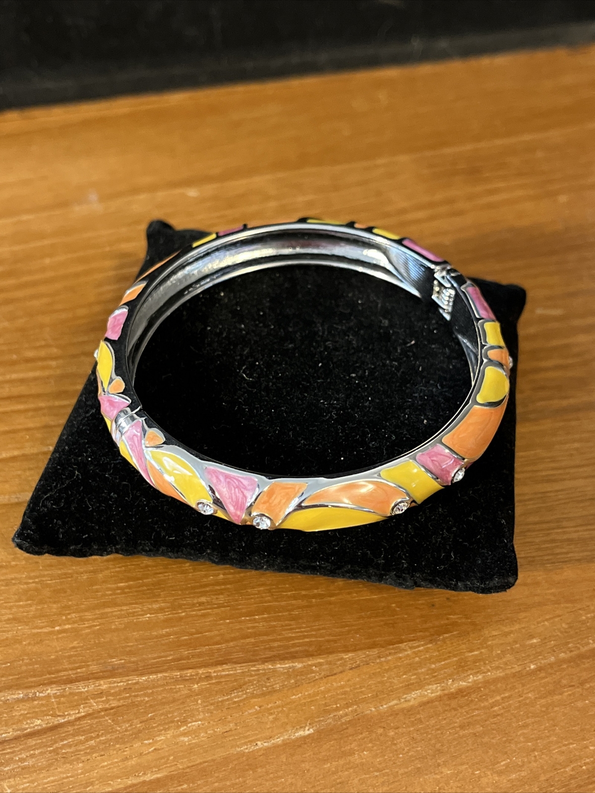 Multicolor Enamel Rhinestone Bangle Bracelet silv… - image 6