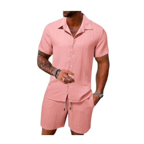 Conjunto de 2 trajes informales de manga corta y pantalones cortos de verano para hombre❤ - Imagen 9 de 23