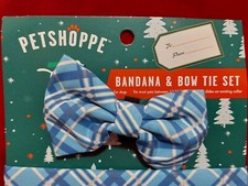 Pet Shoppe PLAID Puppy BANDANA Scarf  MATCHING Bow Tie Set med-small Dog NEW 