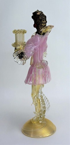 Murano Glass Candle Holder Latticino Blackamoor Figurine Vintage Art Glass - Picture 4 of 11
